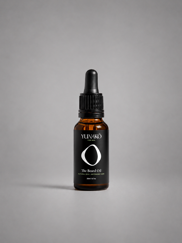 YUNAKO Beard Oil on a grey background